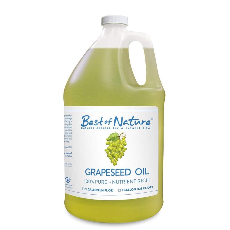 Best of Nature 100% Pure Grapeseed Oil - Unscented, Lightweight, Non-Greasy Moisturizer for Hair, Skin, Face & Aromatherapy, Carrier Oil for Essential Oils, Half Gallon (64 fl oz) - Image 1